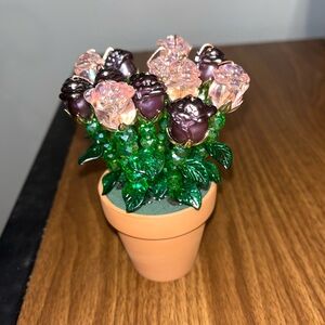 Handmade Crystal Rose Beaded Bouquet in Terracotta Pot